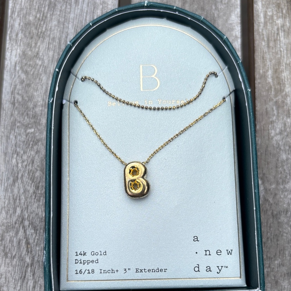 A New Day Gold Letter B Necklace 14K Gold Dipped